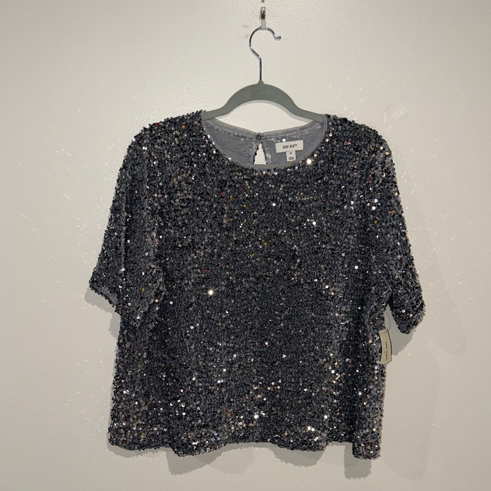 Glamorous Black Sequin Short Sleeve Tee
